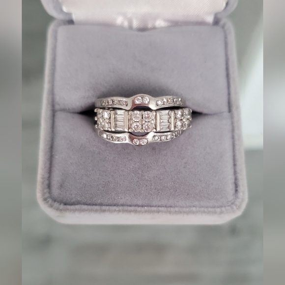 Jewelry - Diamond Bagguette & 925 Sterling Silver Wedding Ring Set Scaffold Jacket Bridal